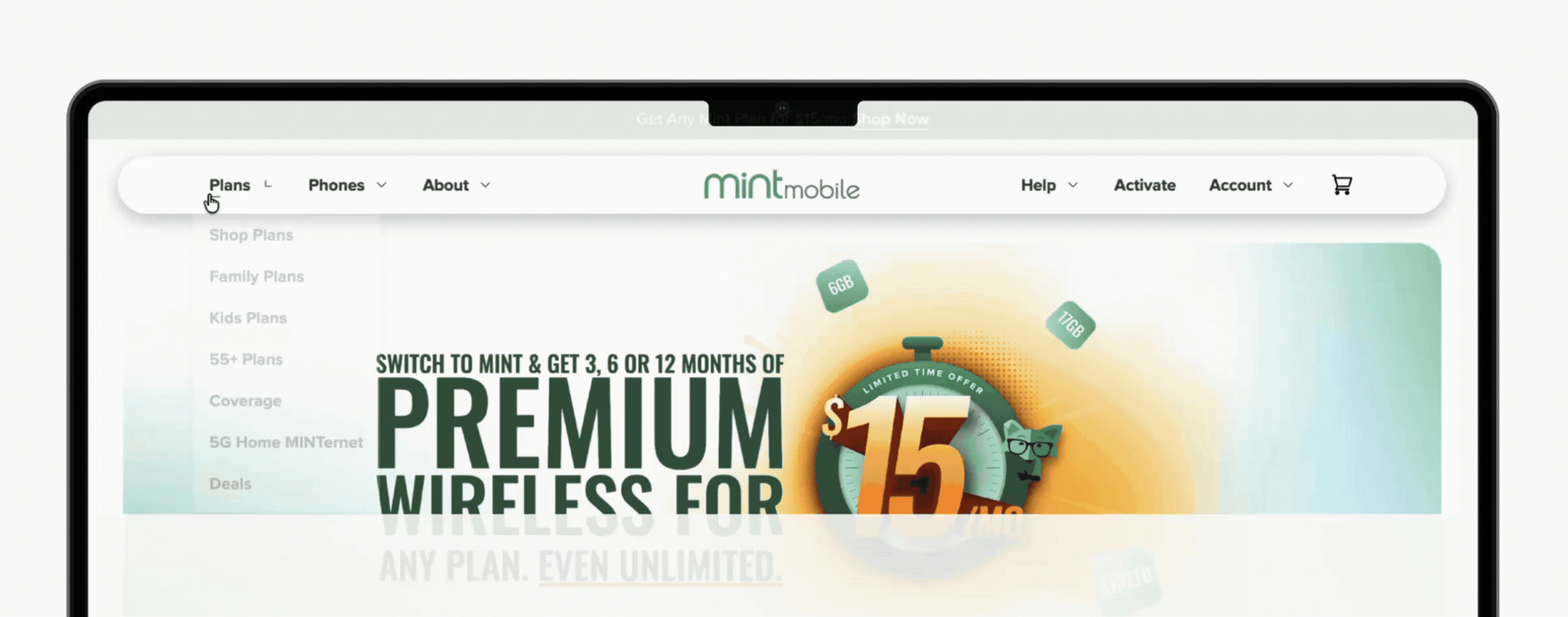 Screen recording of the current Mint Mobile navigation on a laptop