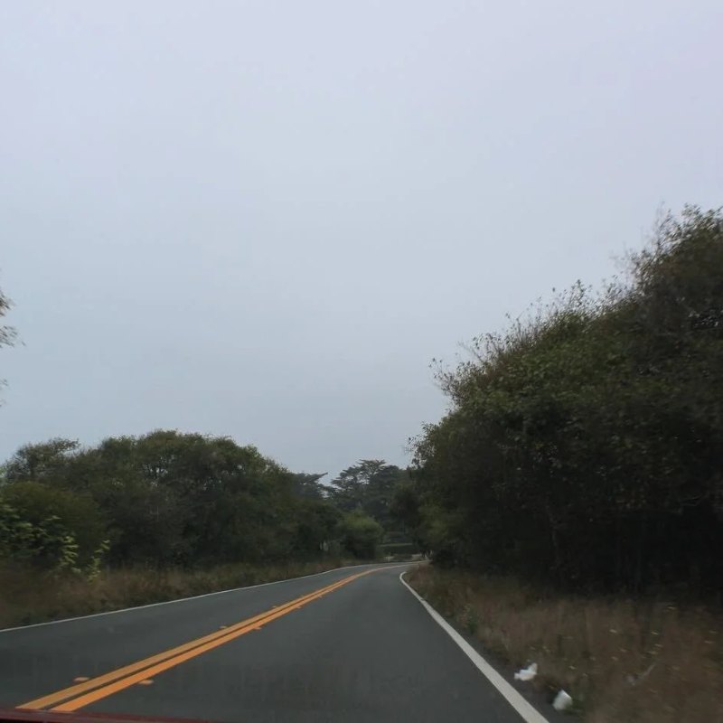 Empty two-lane road through green hills on an overcast day